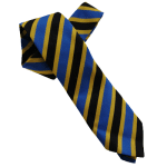 Navy, gold and blue striped school tie