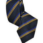 Black school tie with gold and blue stripes