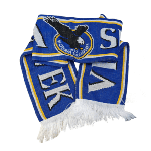 Blue knitted scarves with eagle logo