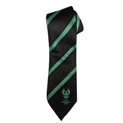 Hanwell rfc black club tie with green stripes