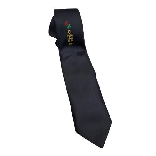 Black masonic tie with a small embroidered emblem