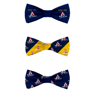 Three bow ties design visuals in navy and gold