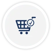 Shopping cart icon with checkmark representing placing your club tie order after approving the sample