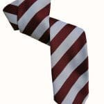 Maroon and white striped college tie